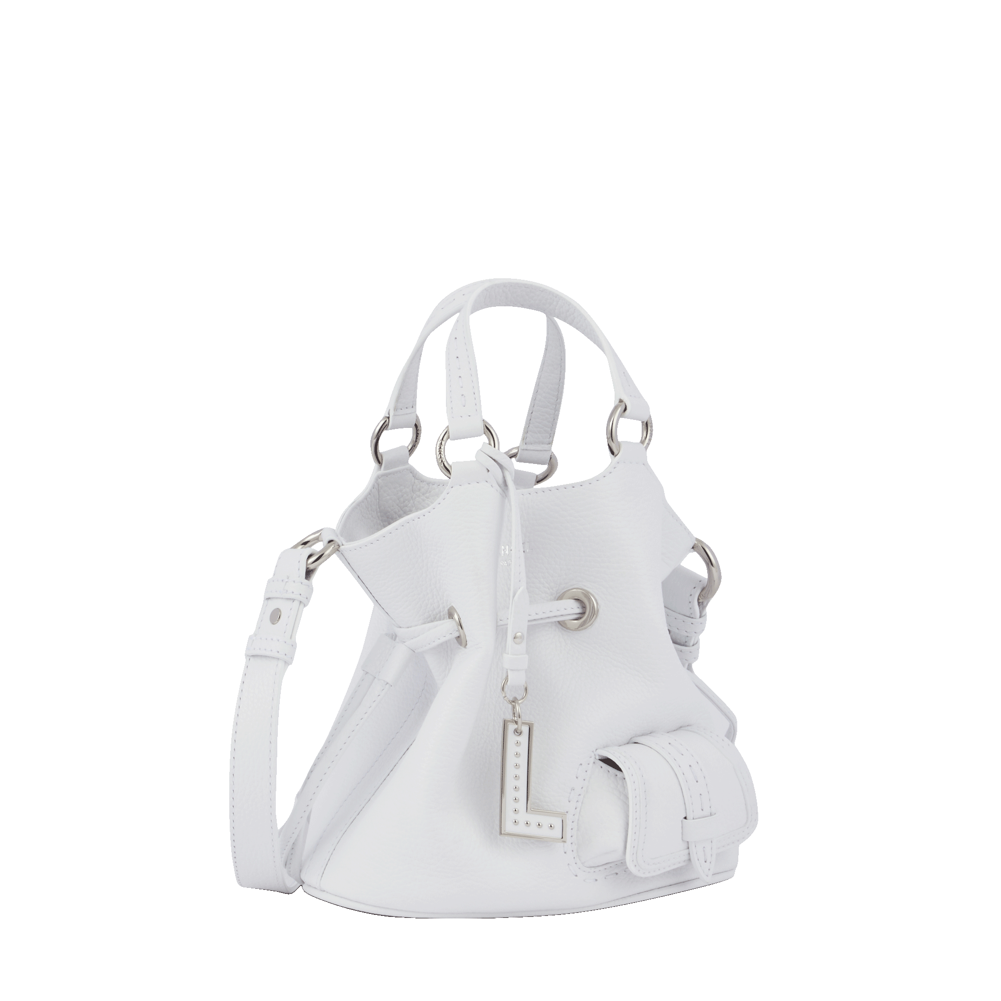 Sac seau Premier Flirt S en cuir grainé - Blanc Optique