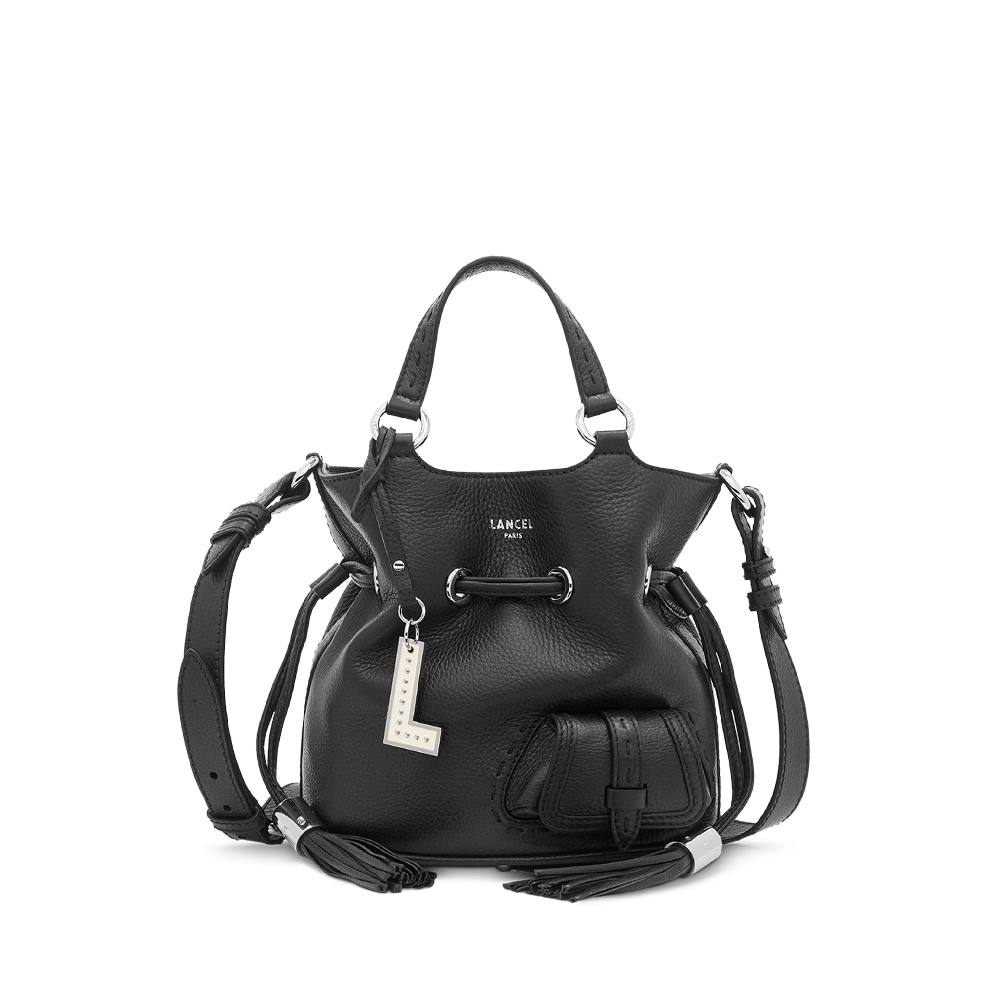 Sac seau Premier Flirt S en cuir grainé - Noir & Nickel