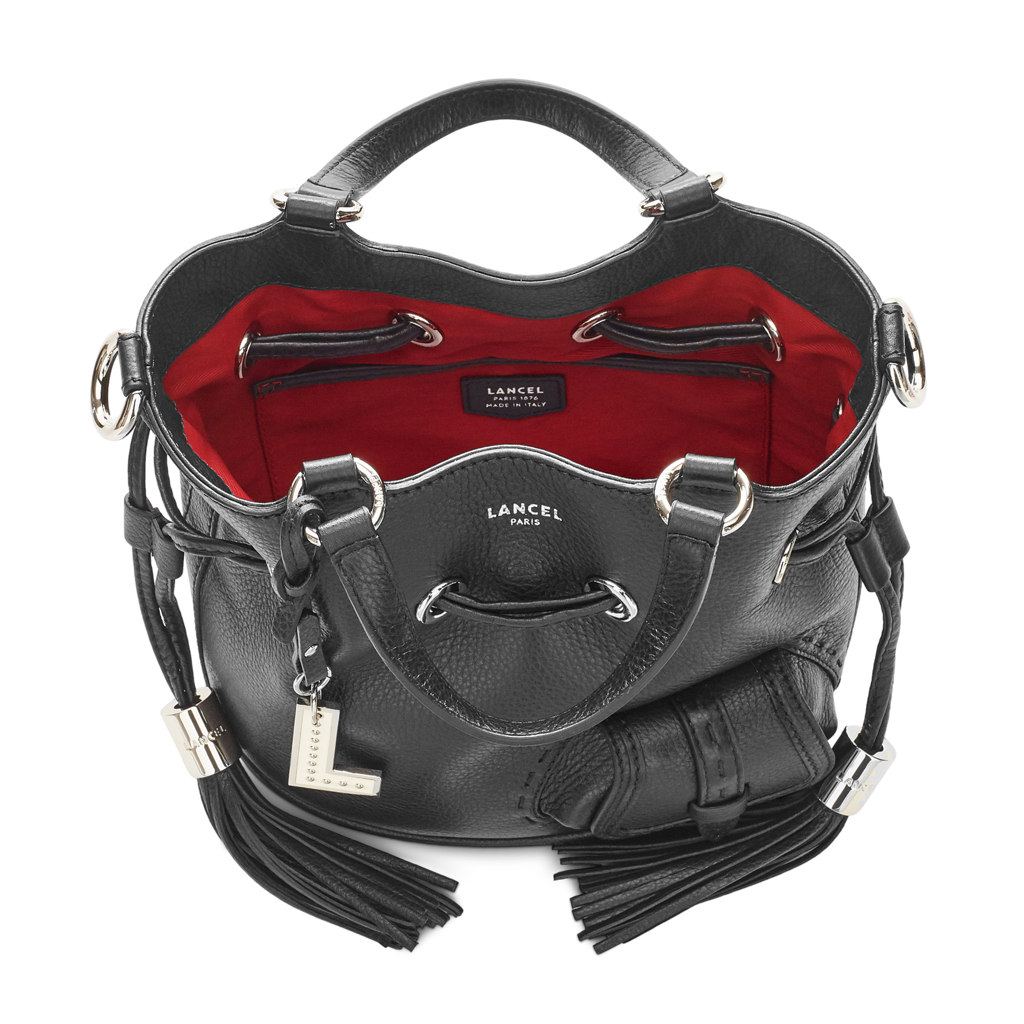 Sac seau Premier Flirt S en cuir grainé - Noir & Nickel