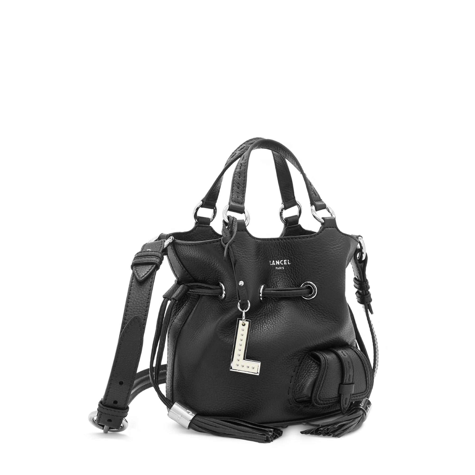Sac seau Premier Flirt S en cuir grainé - Noir & Nickel