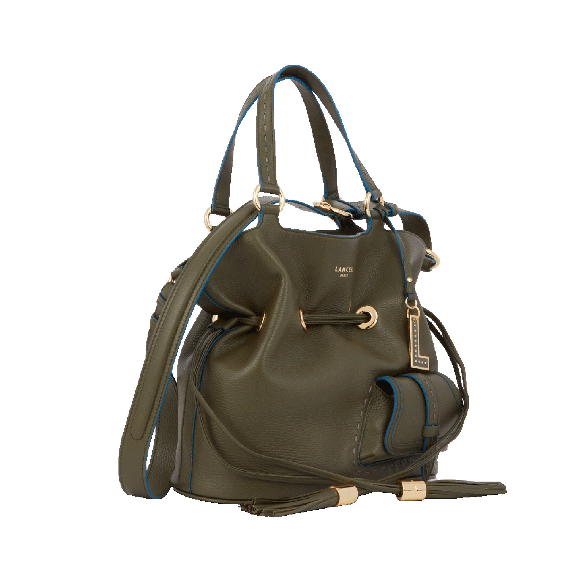 Sac seau Premier Flirt S en cuir grainé - Kaki foncéoncé