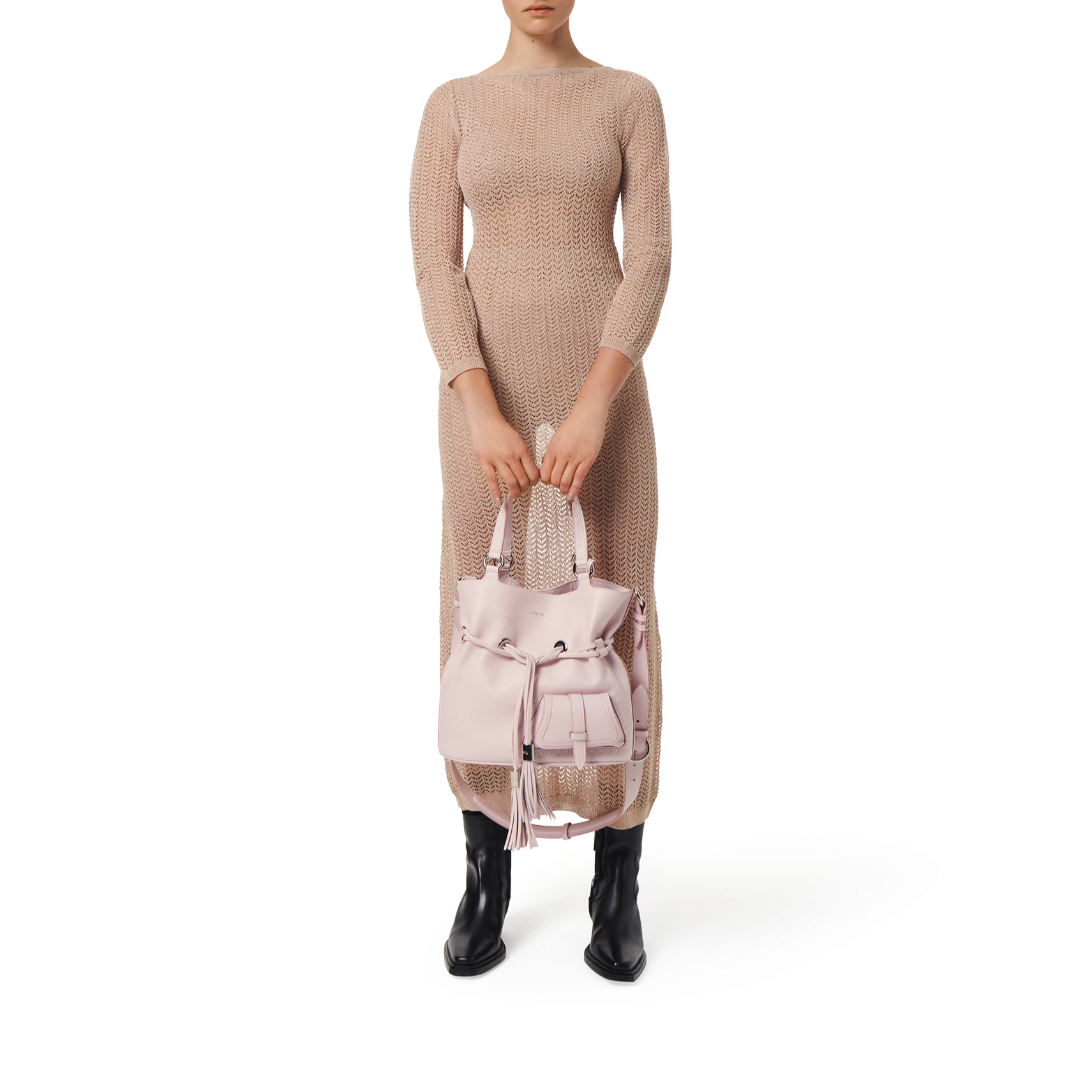 Sac seau Premier Flirt en cuir grainé - Rose Dragee