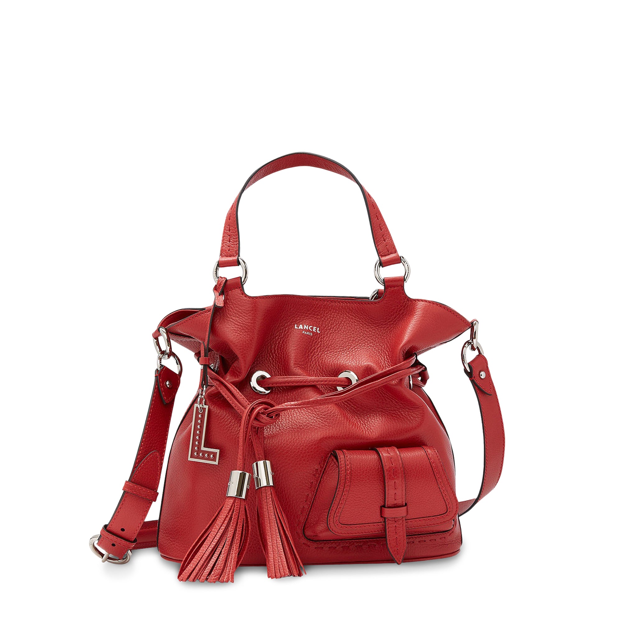 Sac seau Premier Flirt en cuir grainé - Rouge Lancel