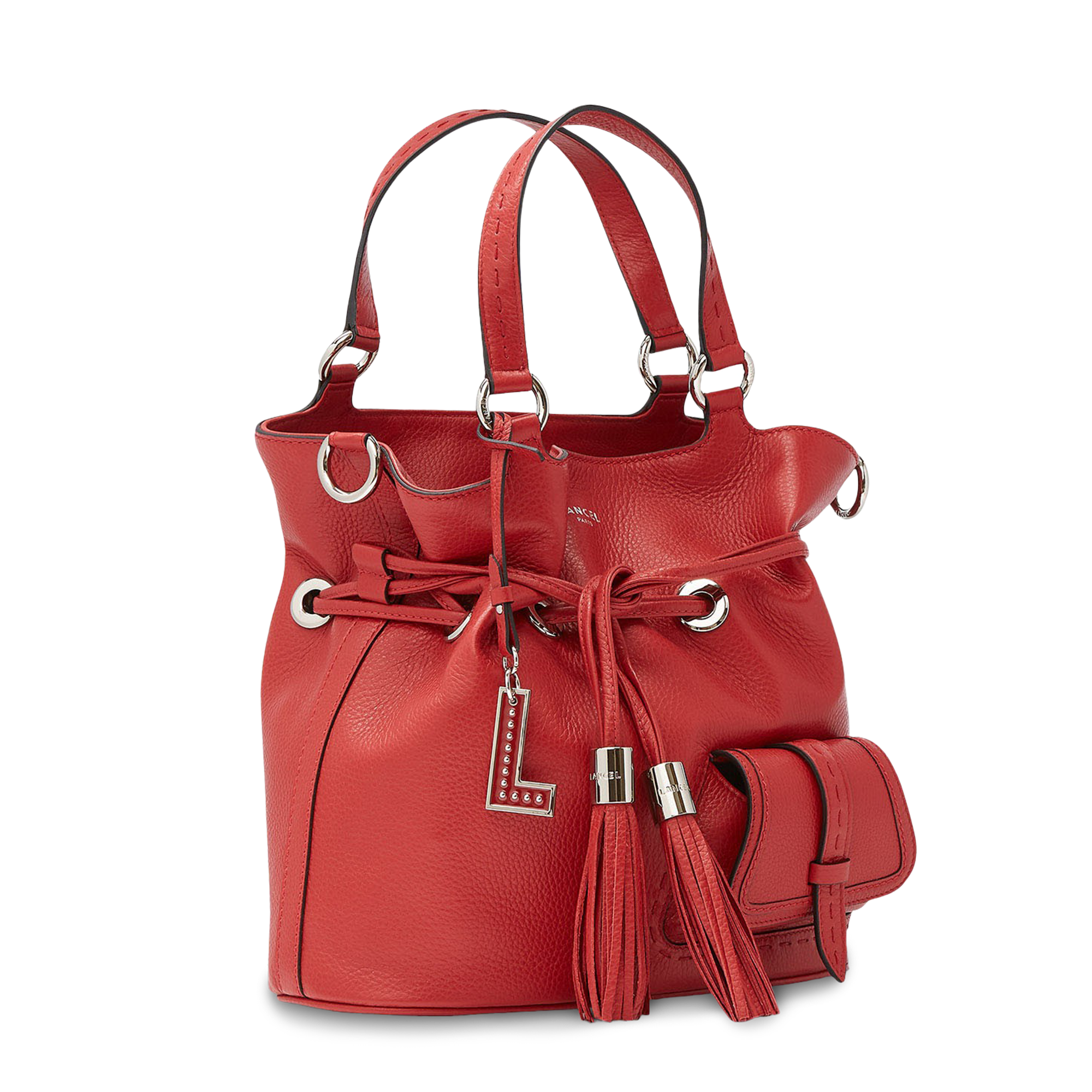 Sac seau Premier Flirt en cuir grainé - Rouge Lancel