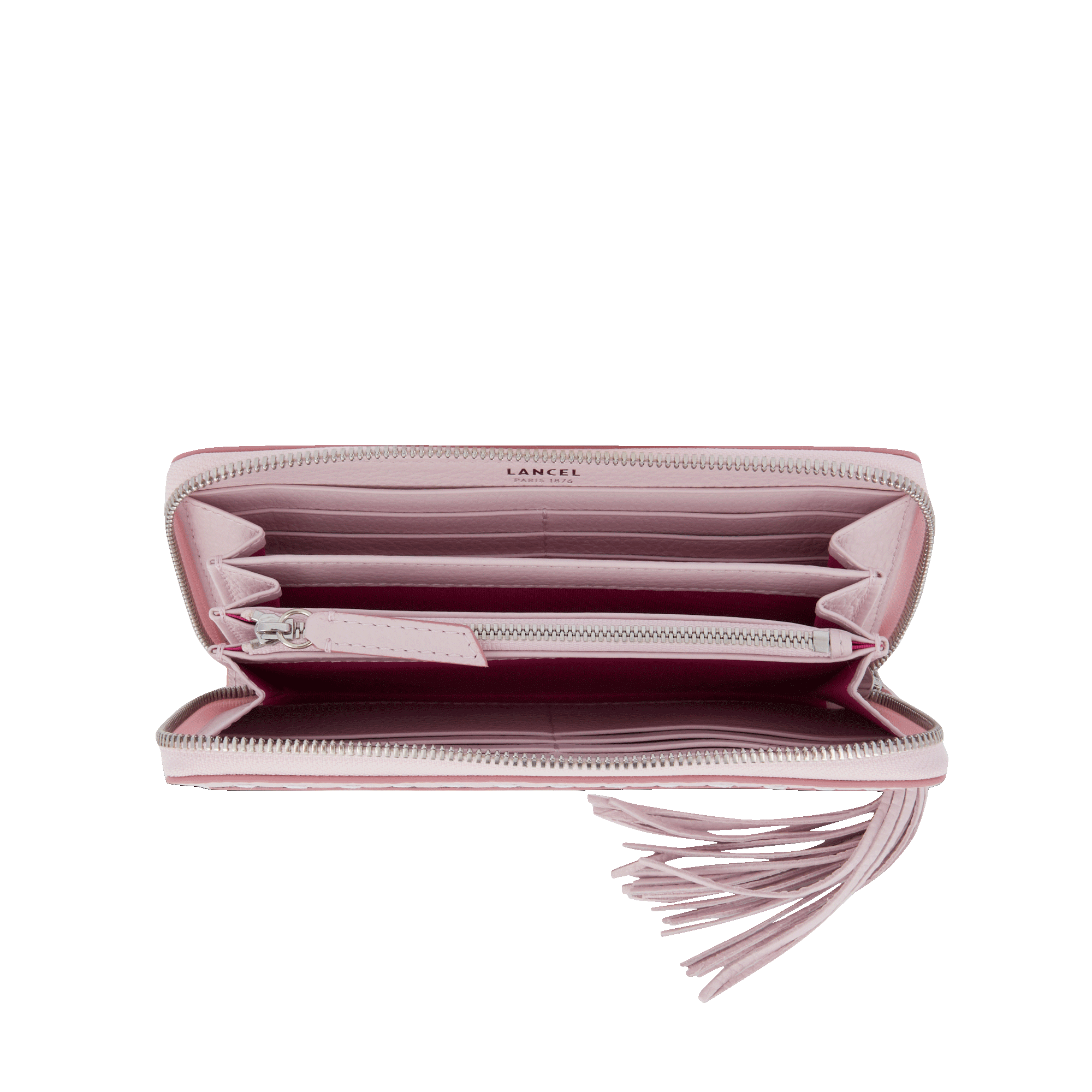 Portefeuille long zippé Premier Flirt en cuir lisse - Rose Dragee