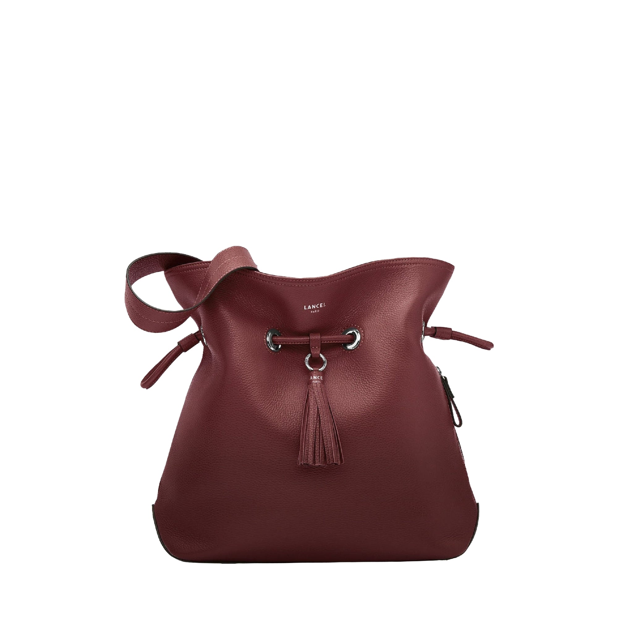 Sac seau M Sacha en cuir grainé - Cassis
