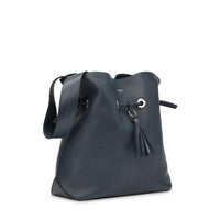 Sac seau Sacha en cuir grainé - Bleu pétrole