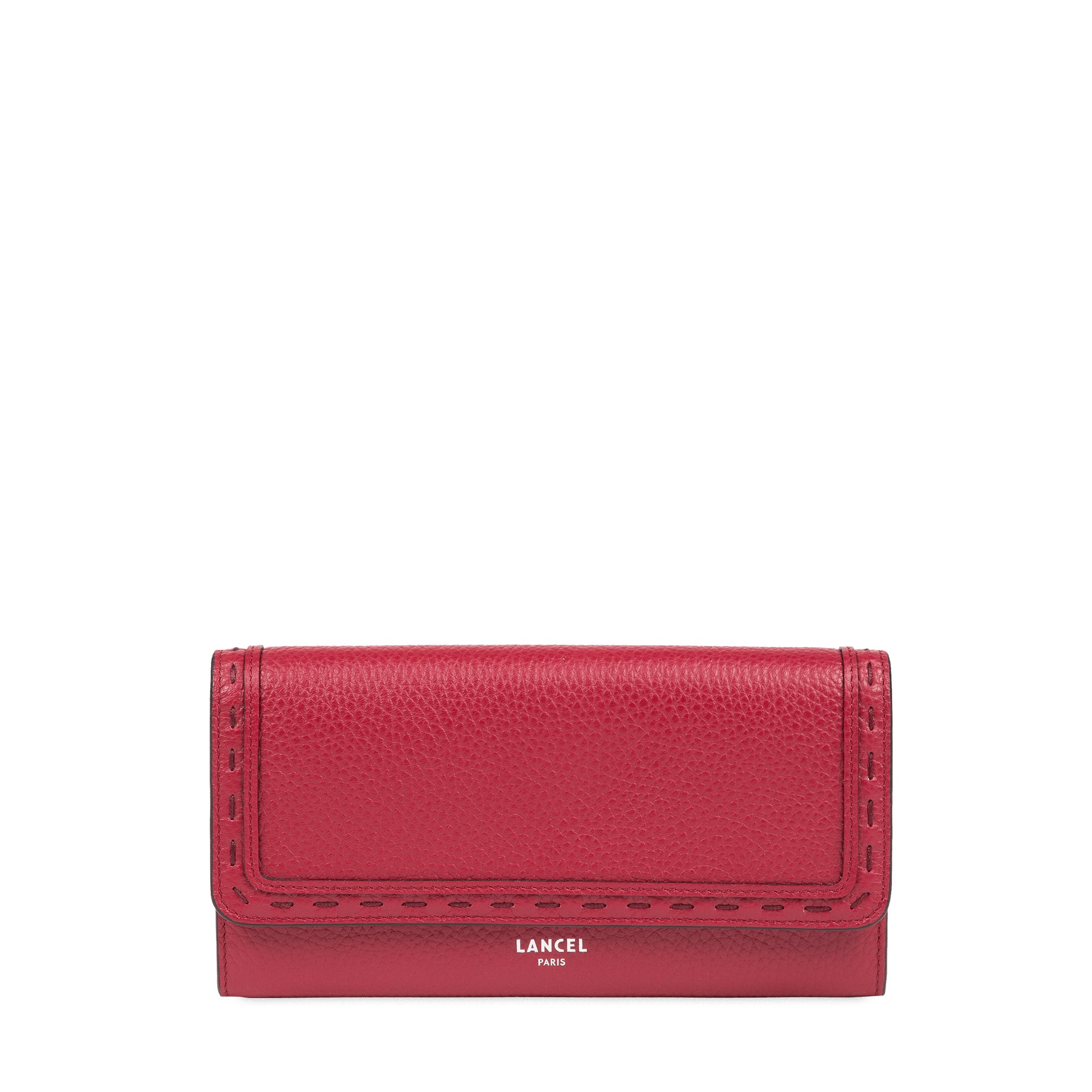Portefeuille long rabat Premier Flirt en cuir grainé - Carmin