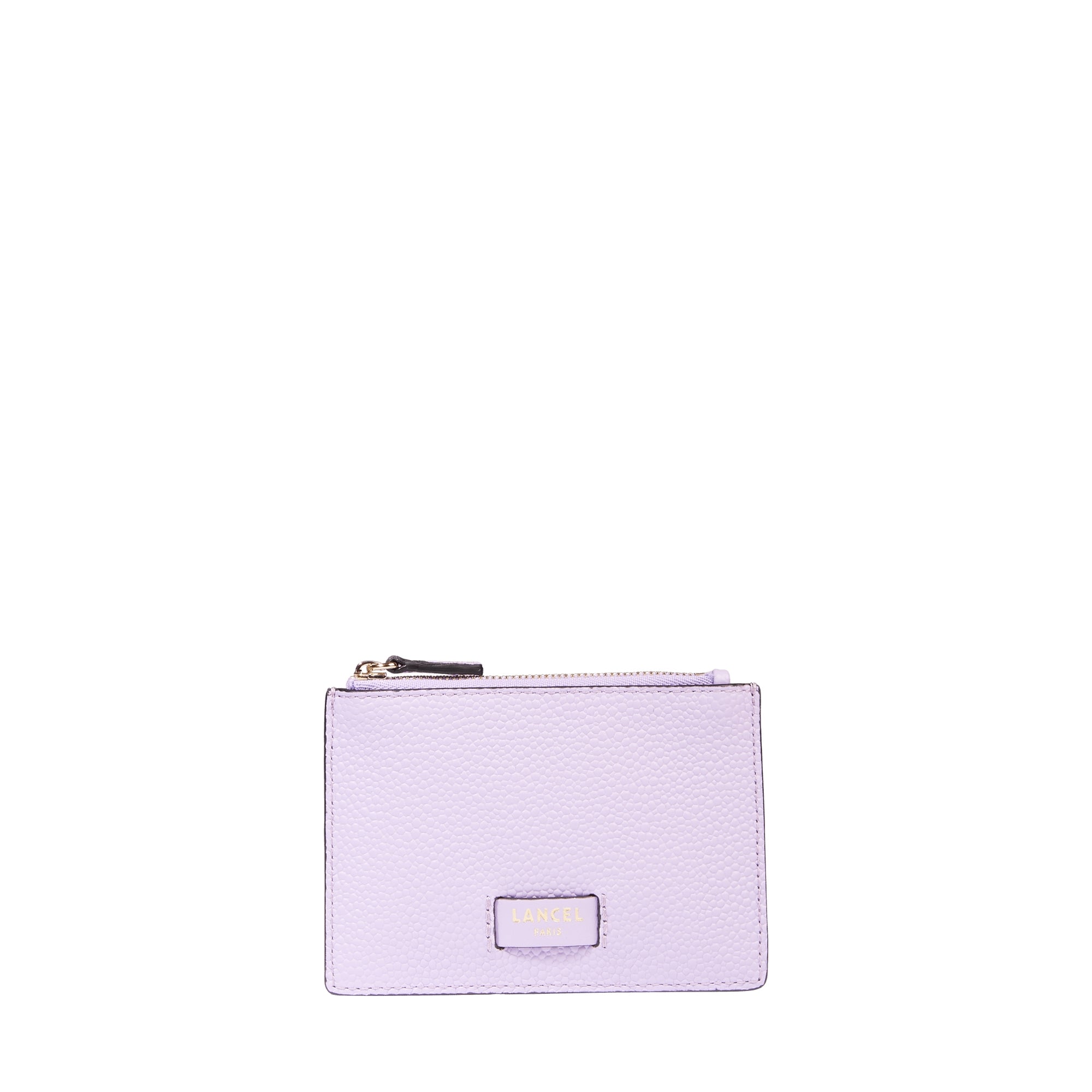 Ninon L zipped card holder in grained leather - Lilac