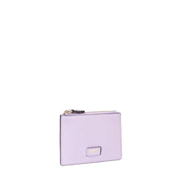 Ninon L zipped card holder in grained leather - Lilac