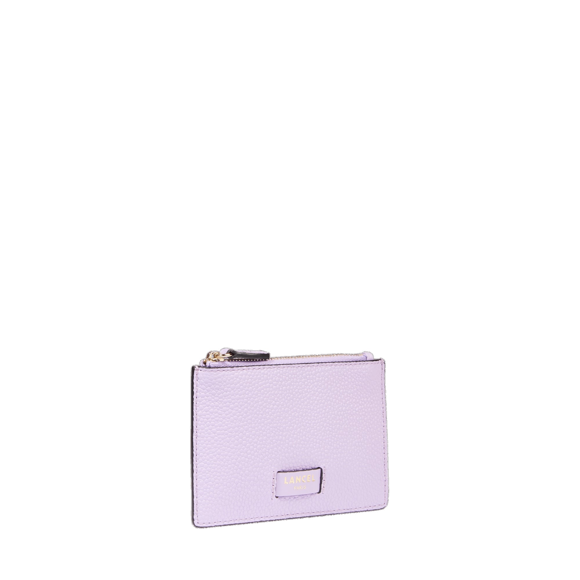Ninon L zipped card holder in grained leather - Lilac
