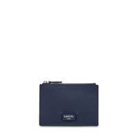 Porte-cartes zippé Ninon L en cuir grainé - Bleu pétrole