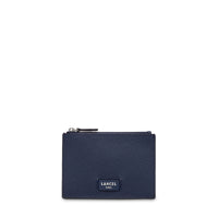 Porte-cartes zippé L Ninon en cuir grainé - Bleu pétrole
