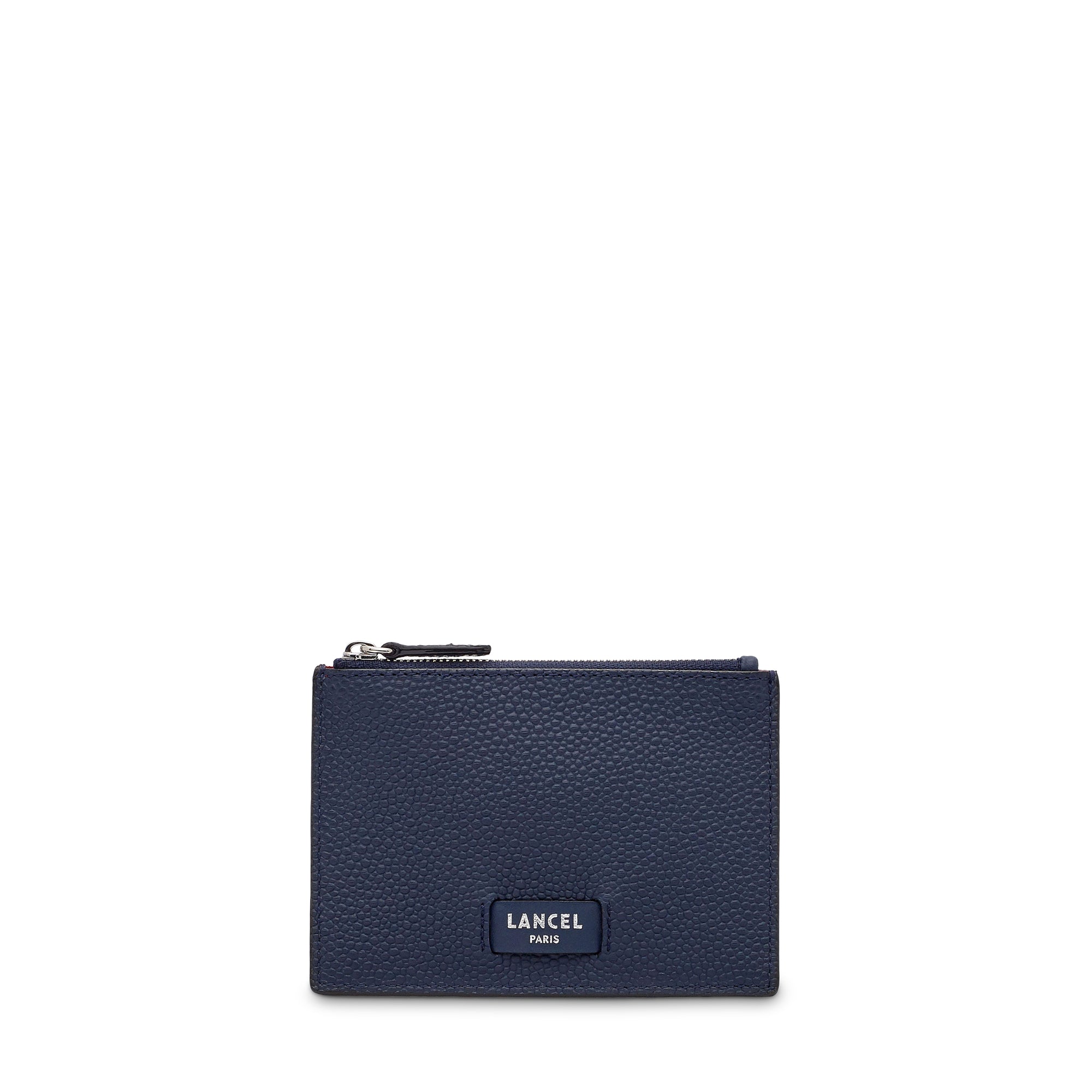 Porte-cartes zippé L Ninon en cuir grainé - Bleu pétrole