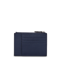 Porte-cartes zippé Ninon L en cuir grainé - Bleu pétrole