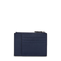 Porte-cartes zippé L Ninon en cuir grainé - Bleu pétrole