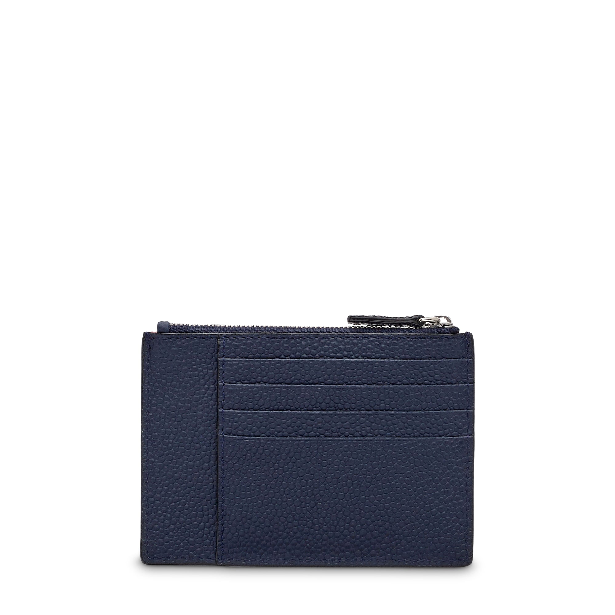Porte-cartes zippé L Ninon en cuir grainé - Bleu pétrole
