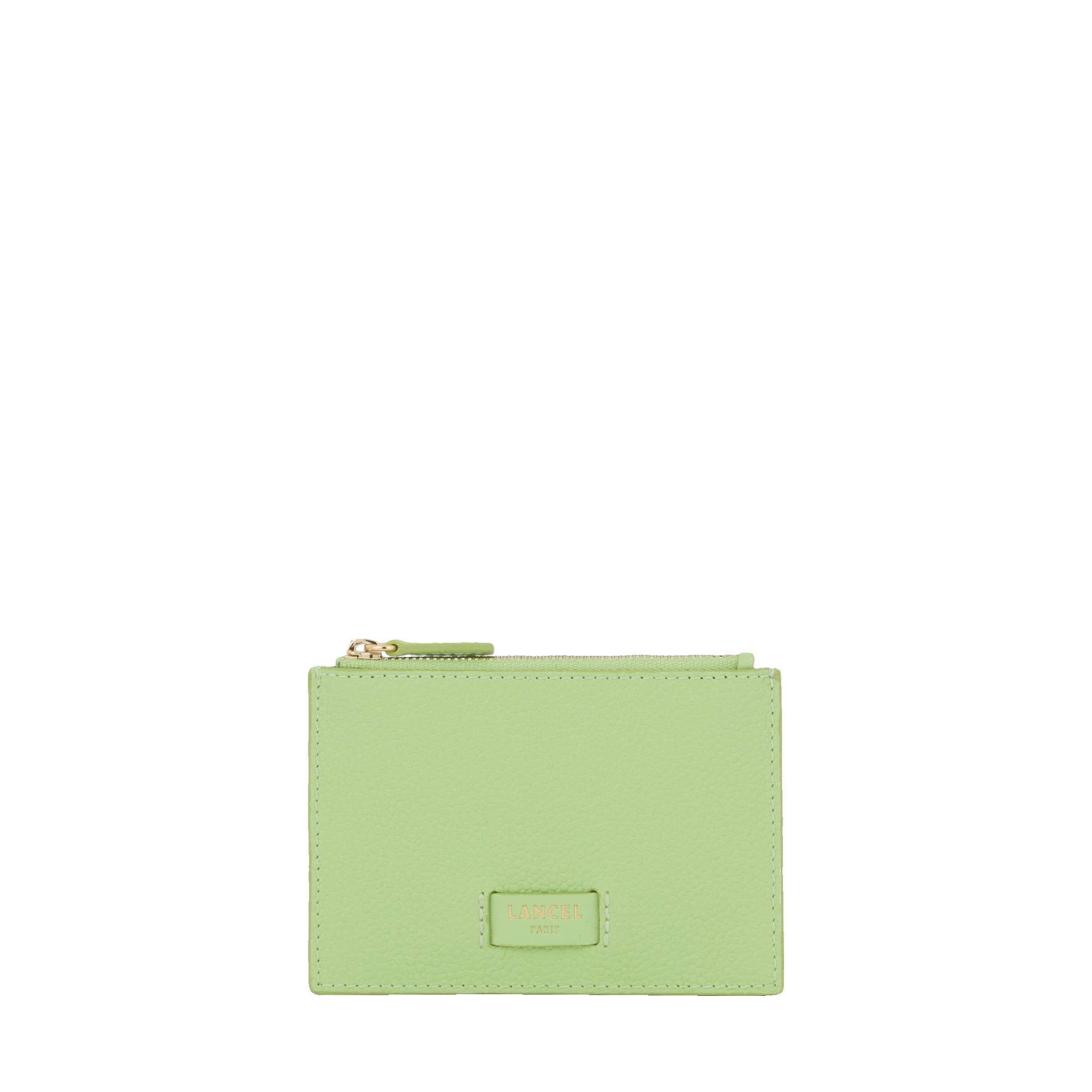 Porte-cartes zippé Ninon L en cuir grainé - Vert Pomme