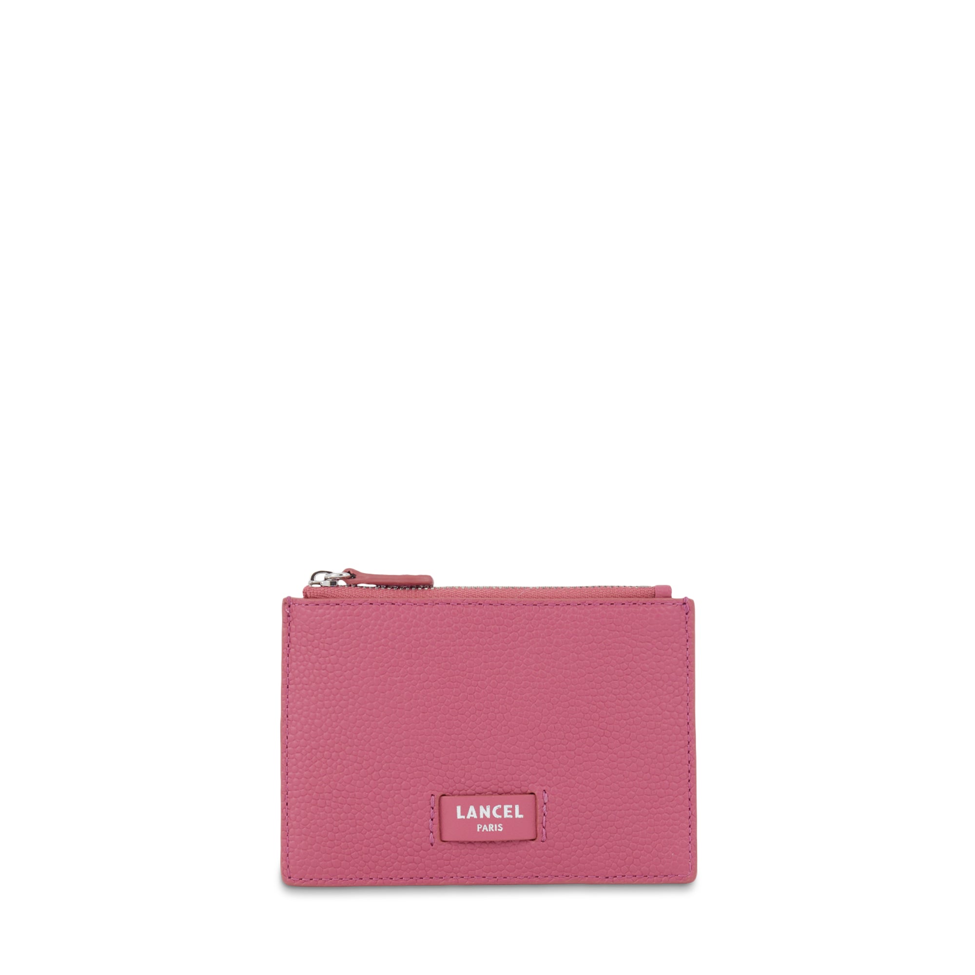 Porte-cartes zippé Ninon L en cuir lisse - Cerise