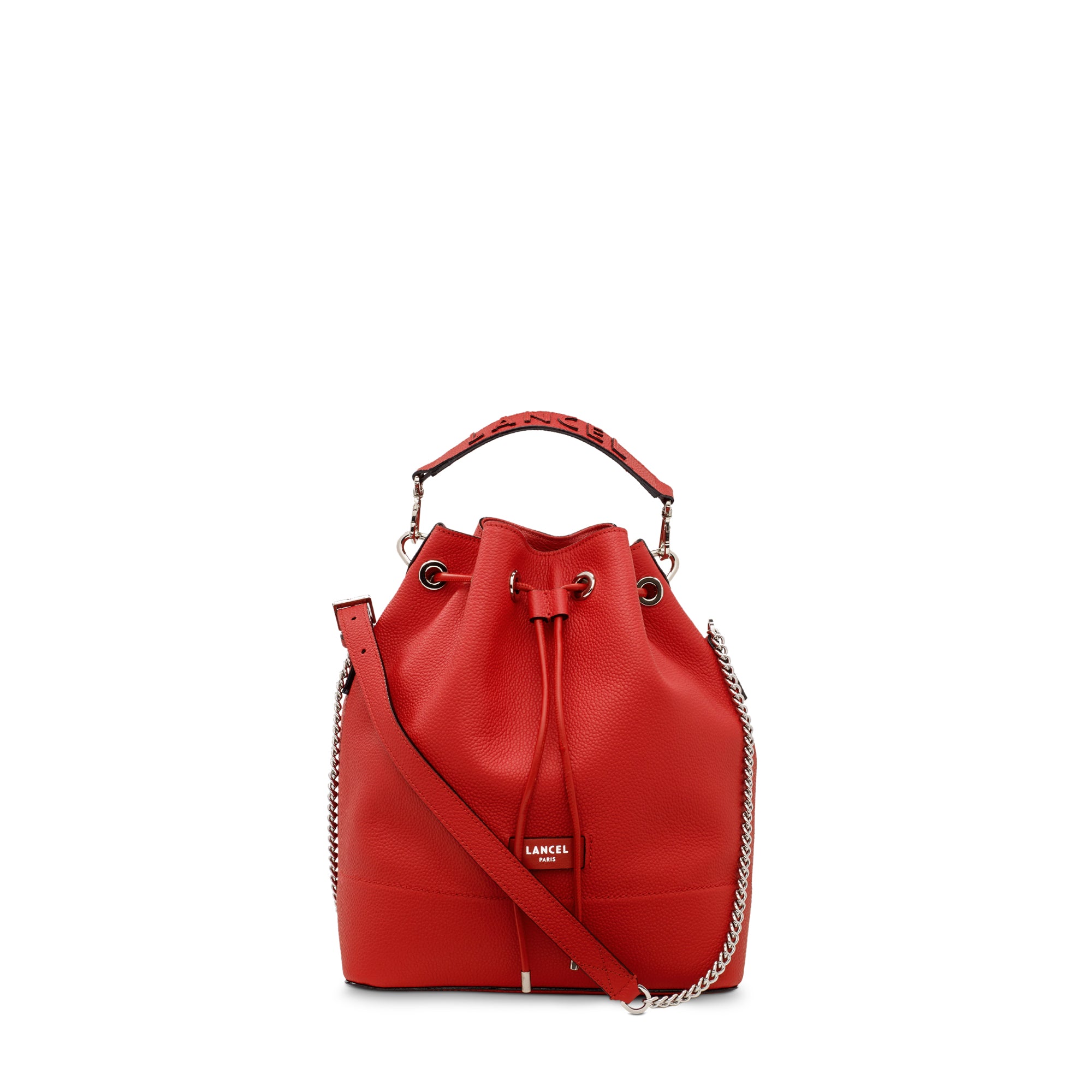Sac seau Ninon M en cuir grainé - Rouge Lancel