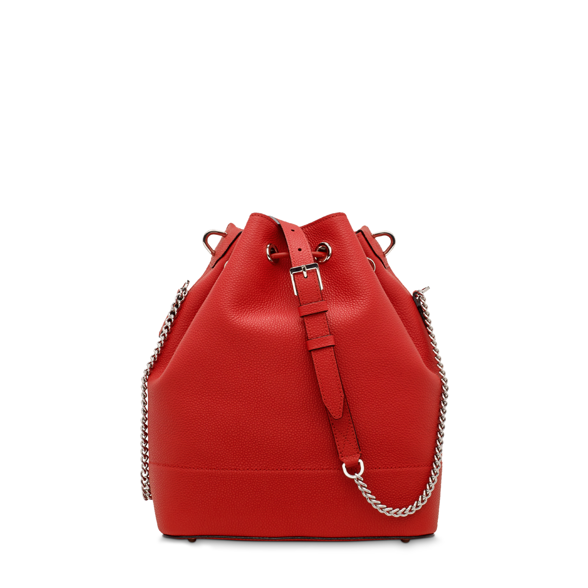 Sac seau Ninon M en cuir grainé - Rouge Lancel