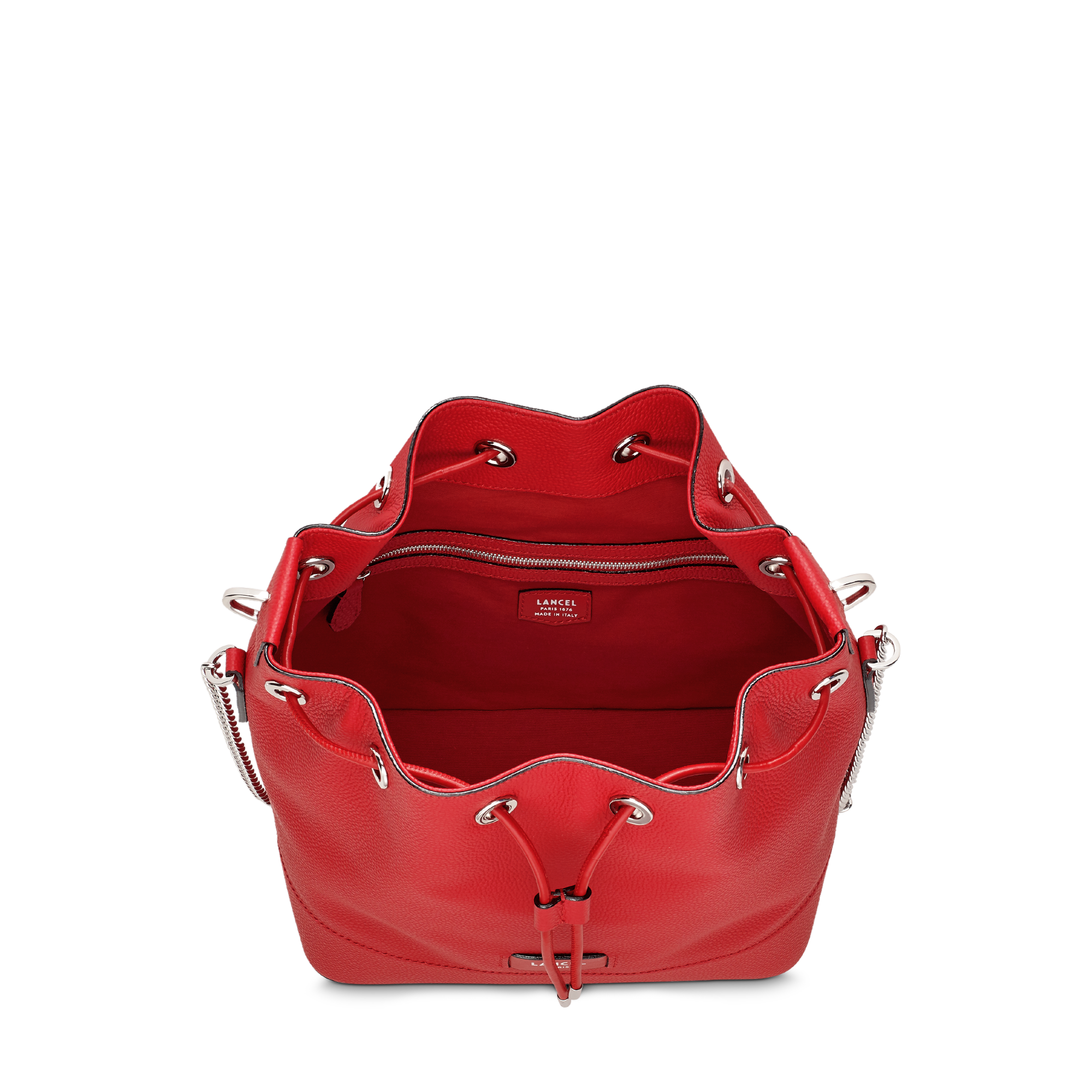 Sac seau Ninon M en cuir grainé - Rouge Lancel