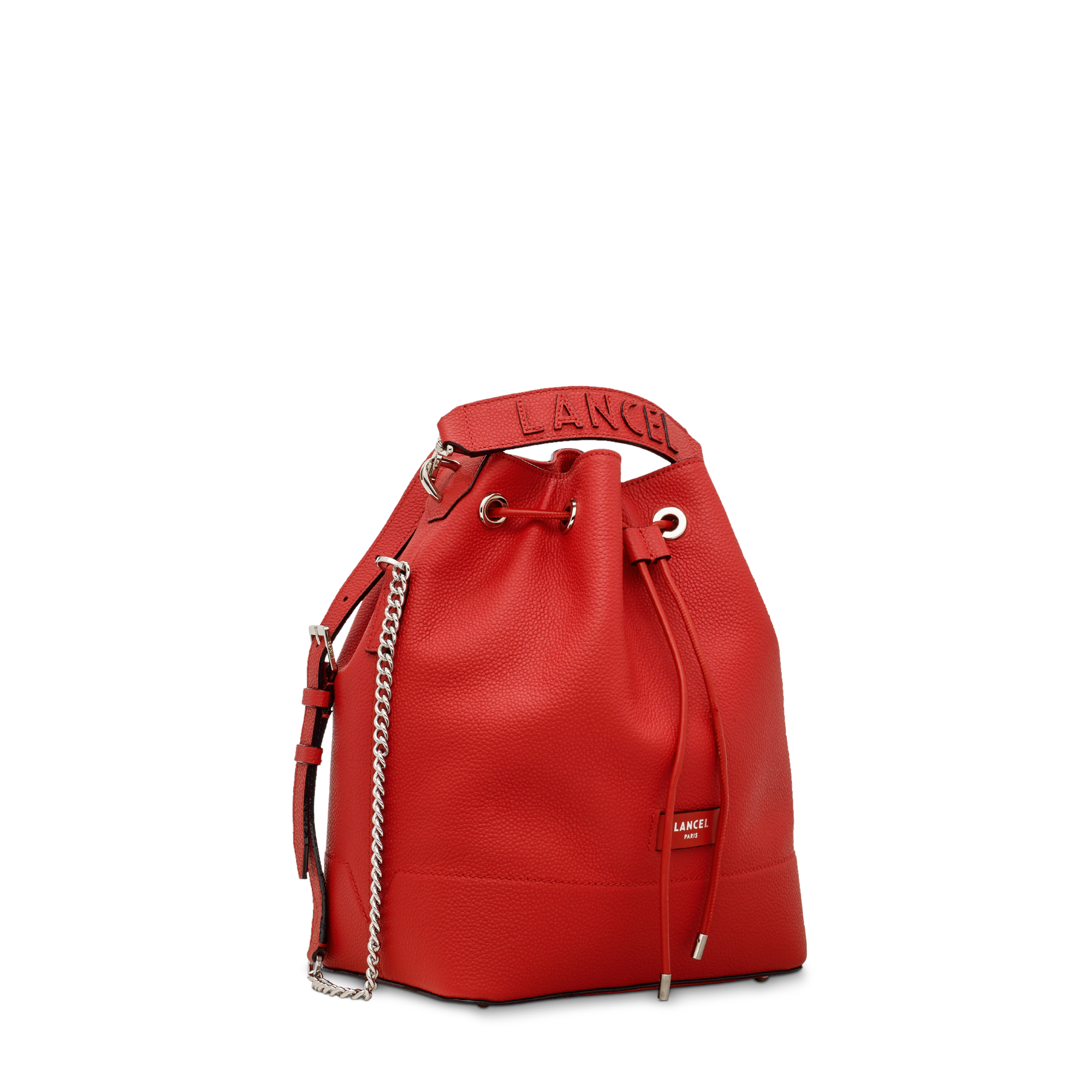 Sac seau Ninon M en cuir grainé - Rouge Lancel