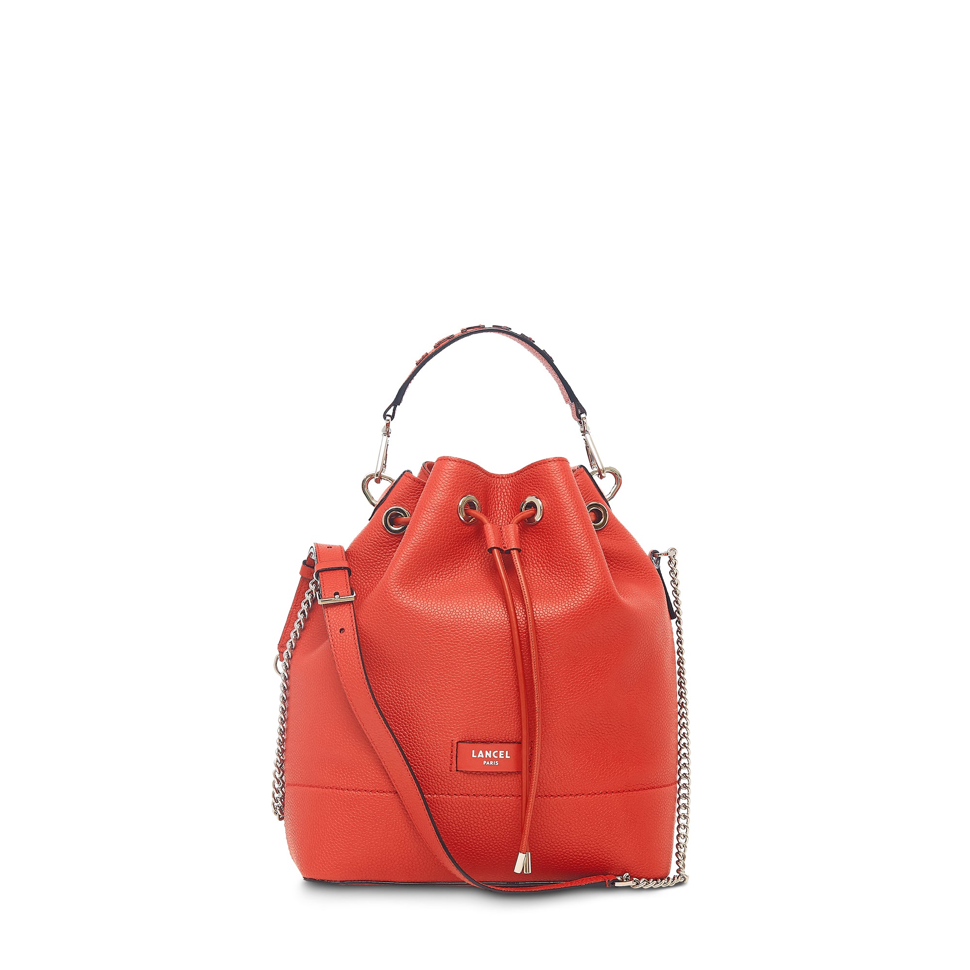 Sac seau Ninon M en cuir grainé - Coquelicot