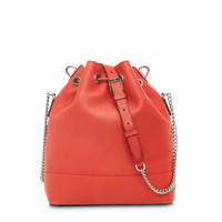 Sac seau Ninon M en cuir grainé - Coquelicot