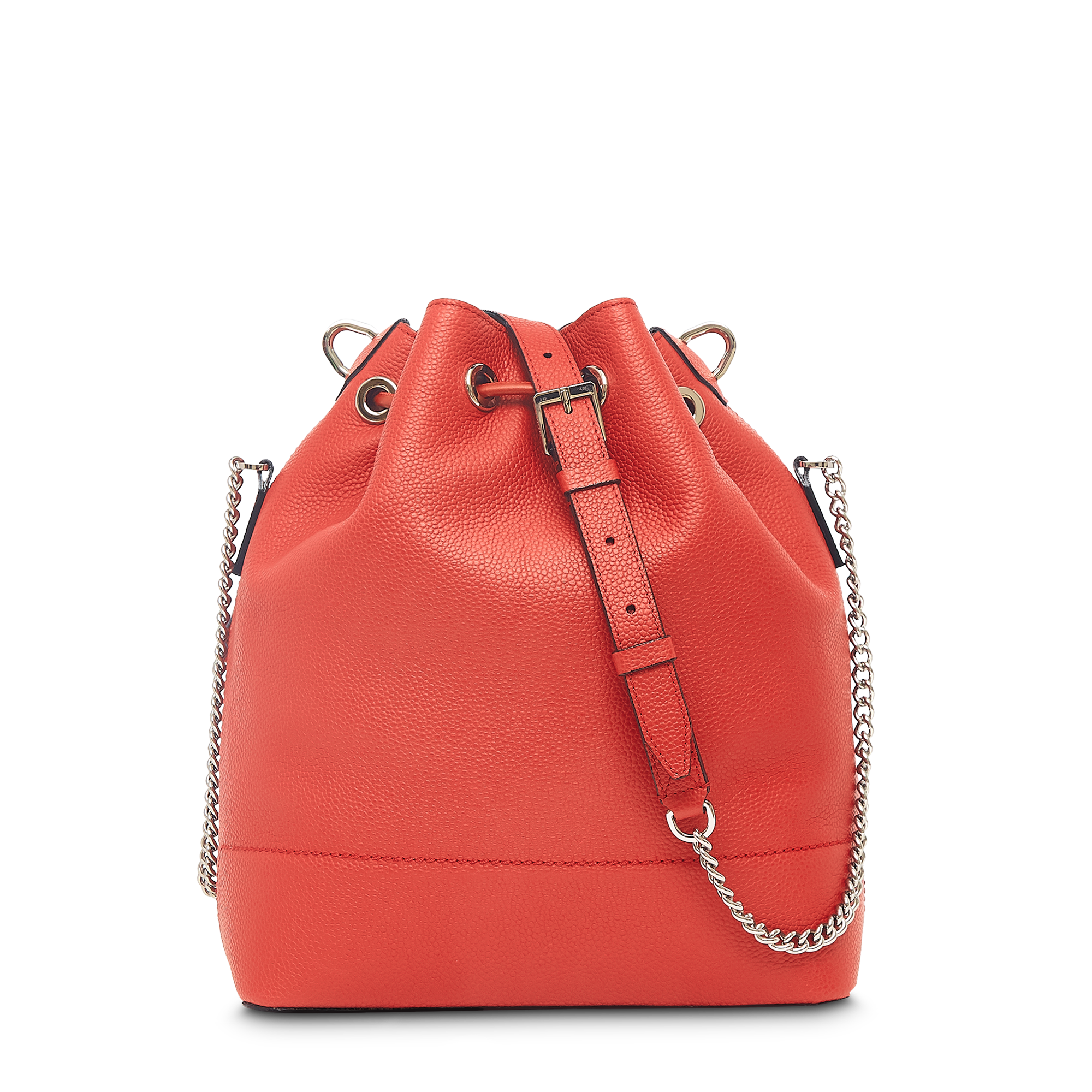 Sac seau Ninon M en cuir grainé - Coquelicot