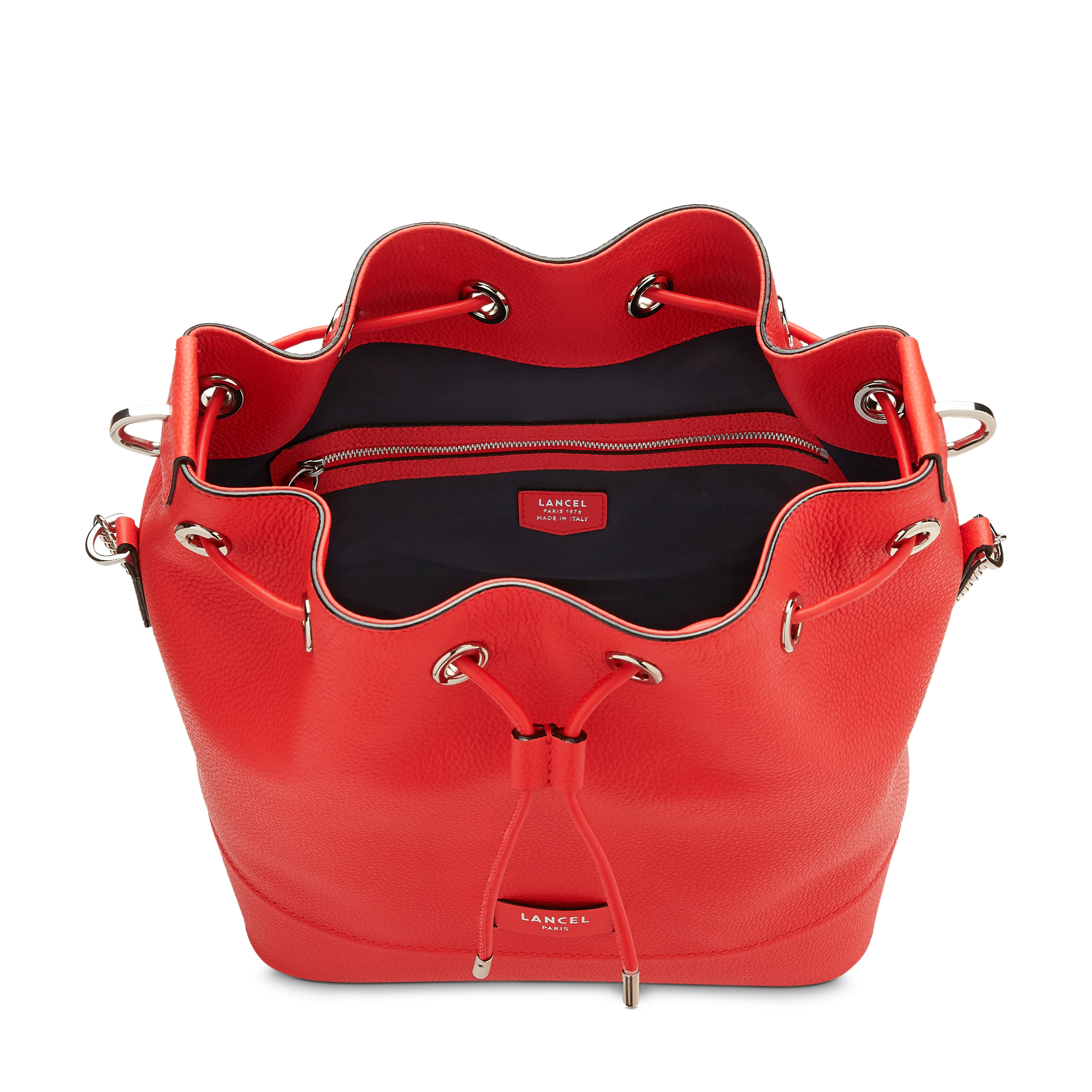 Sac seau Ninon M en cuir grainé - Coquelicot