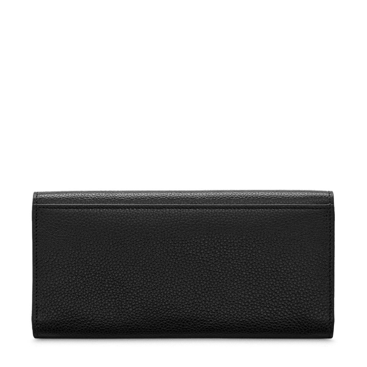 Lettrines long wallet with flap, in grained leather - Black