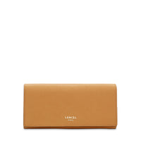 Portefeuille long Lettrines rabat en cuir grainé - Camel