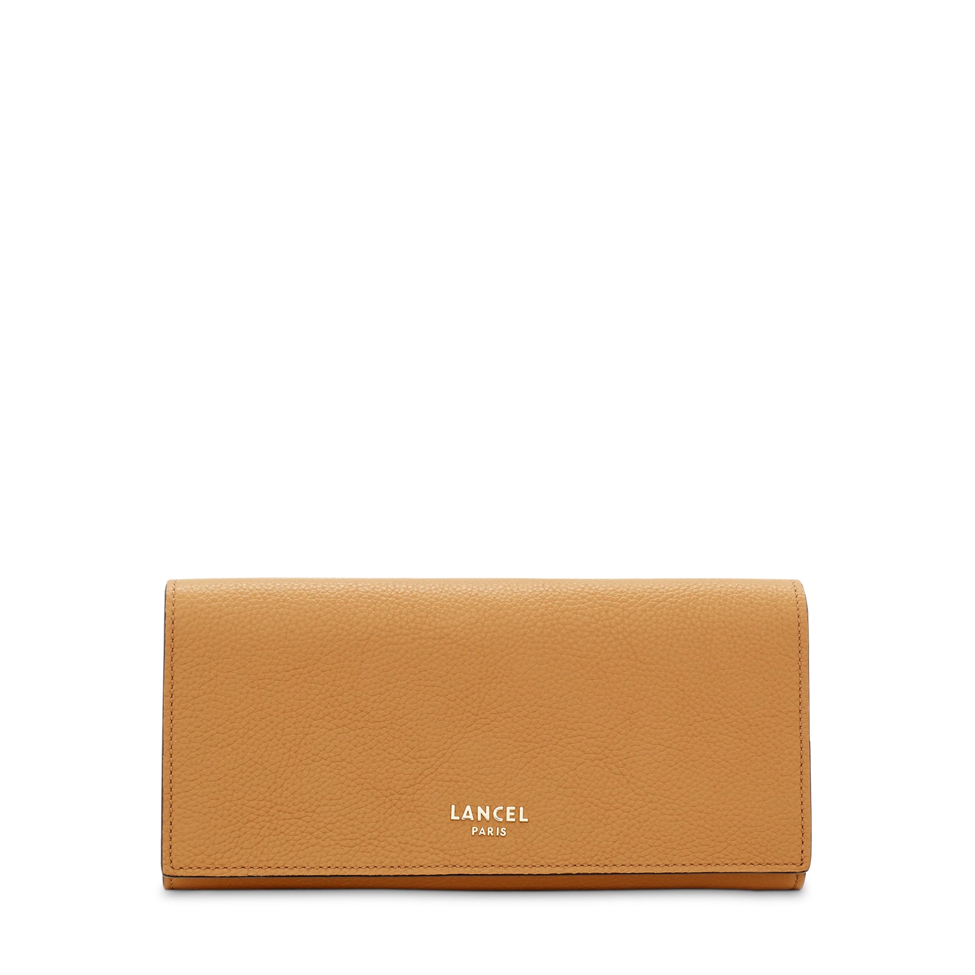 Portefeuille long Lettrines rabat en cuir grainé - Camel