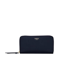 Portefeuille long zippé Lettrines en cuir grainé - Bleu Nuit