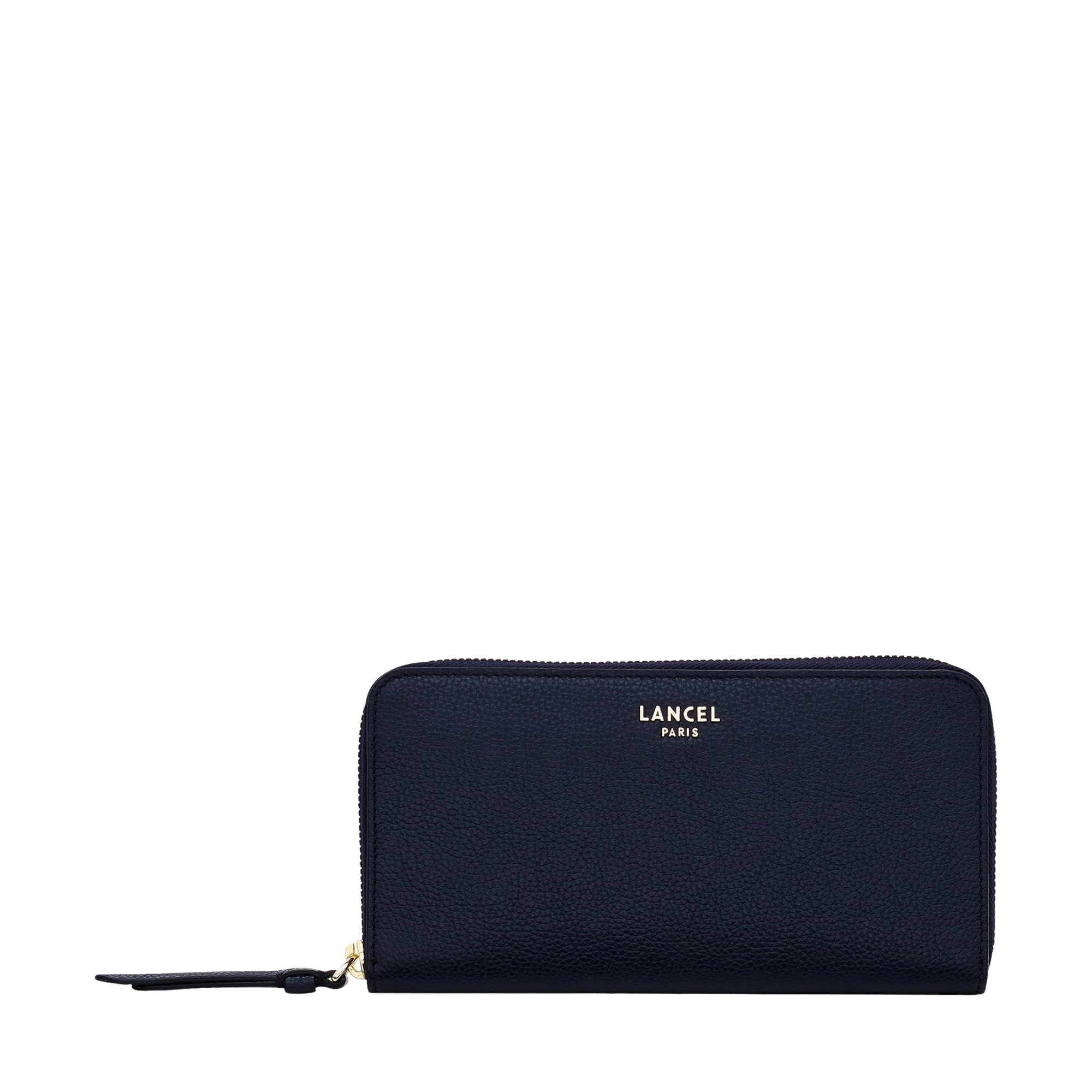 Portefeuille long zippé Lettrines en cuir grainé - Bleu Nuit