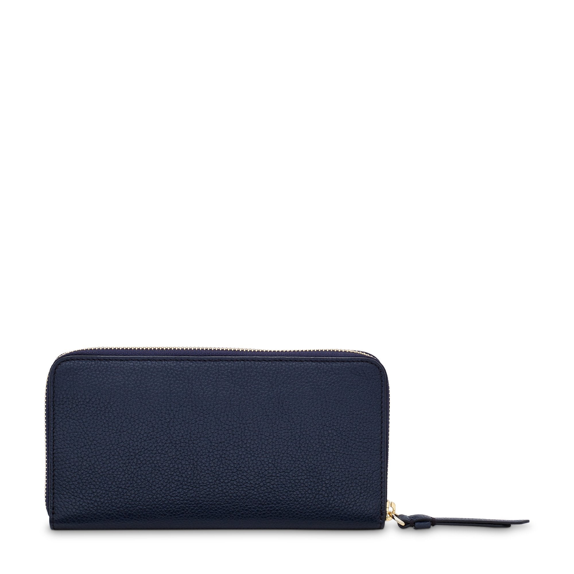 Portefeuille long zippé Lettrines en cuir grainé - Bleu Nuit