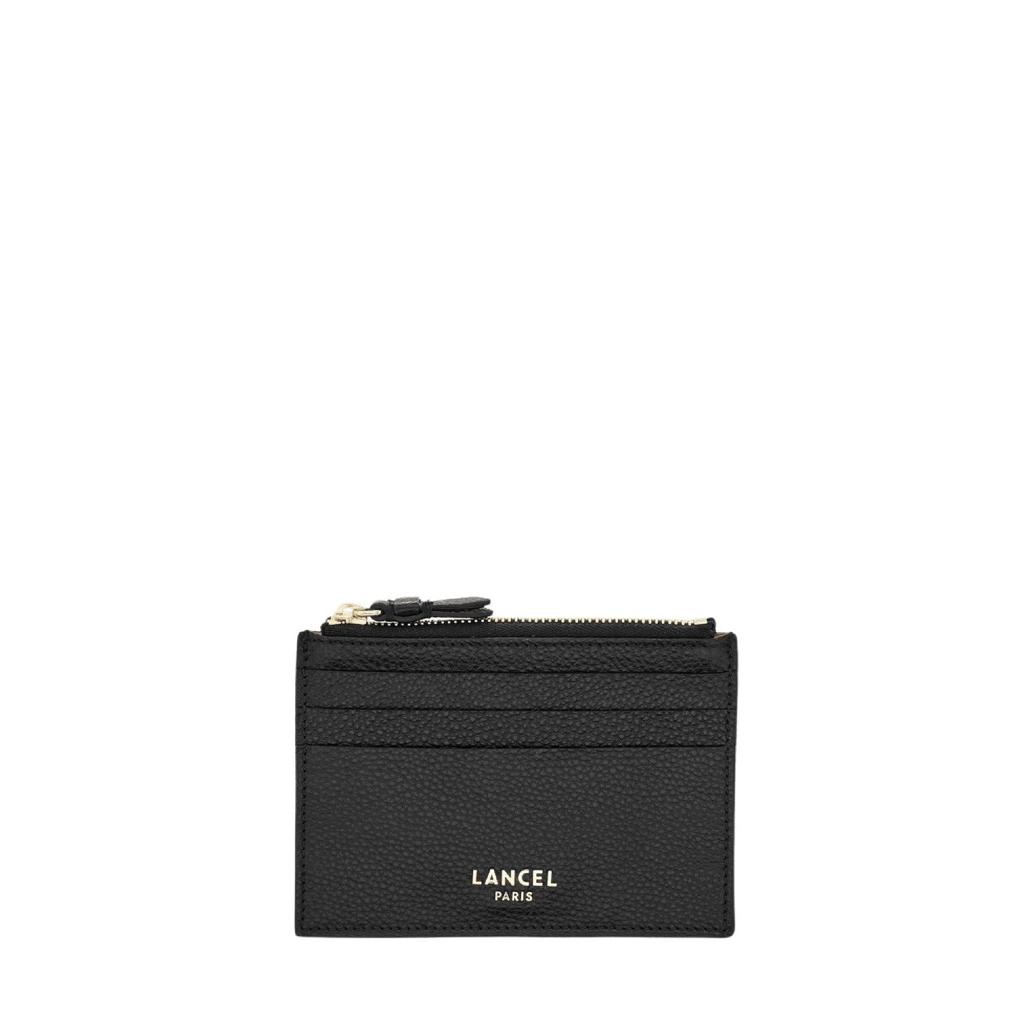 Grand porte-cartes Lettrines à zip en cuir grainé - Noir