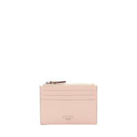 Grand porte-cartes Lettrines à zip en cuir lisse - Nude