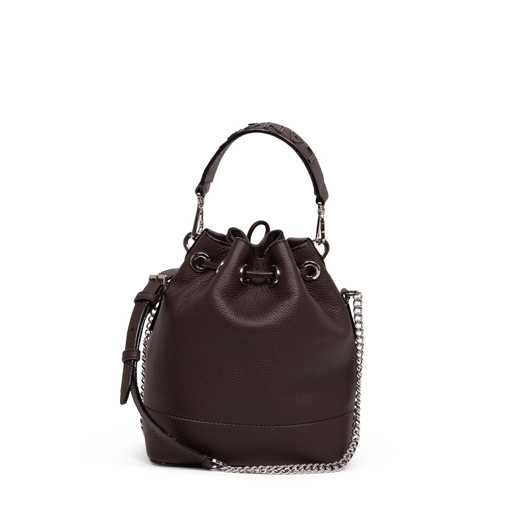 Sac seau S Ninon en cuir grainé - Chocolat
