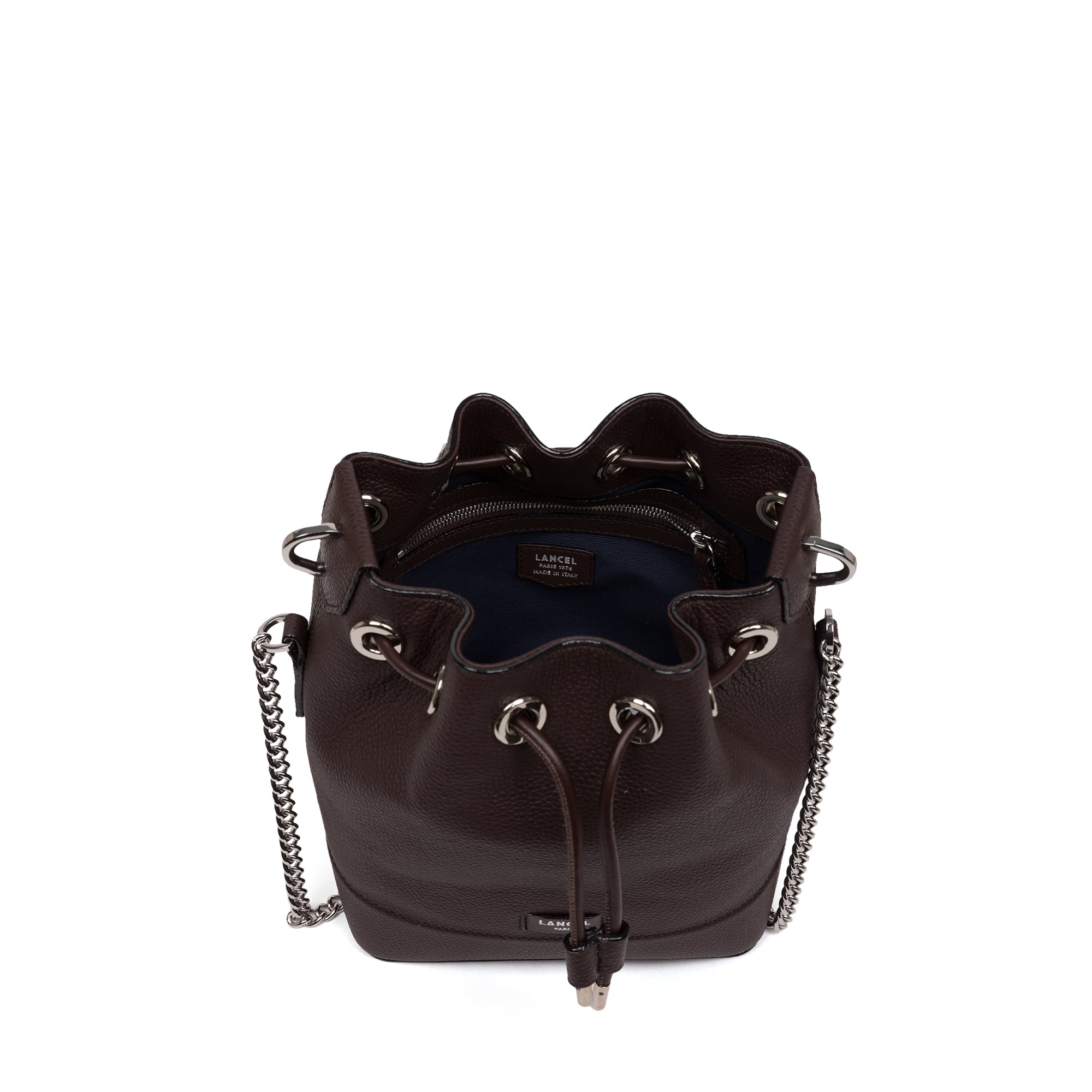 Sac seau S Ninon en cuir grainé - Chocolat