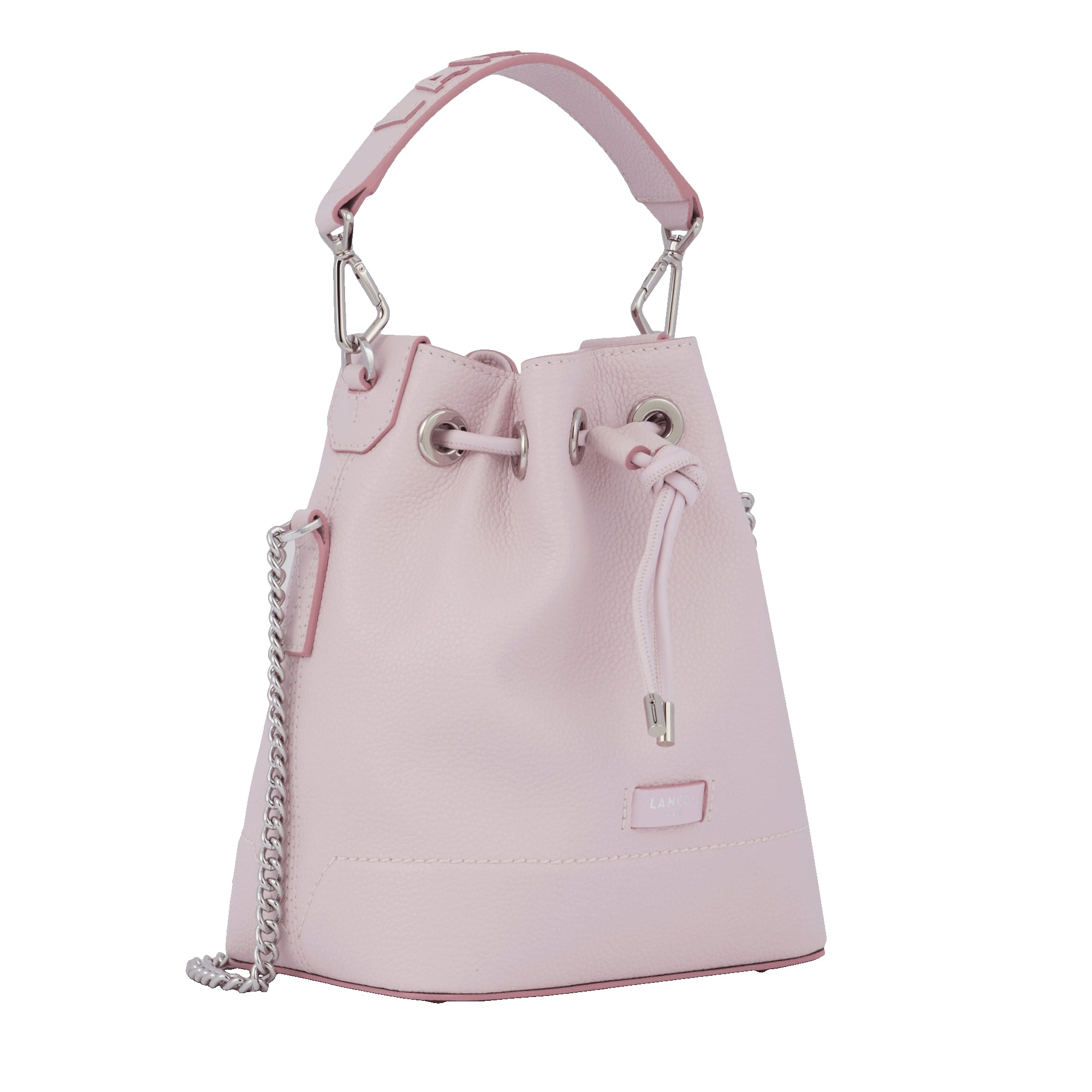 Sac seau S Ninon en cuir grainé - Rose dragée