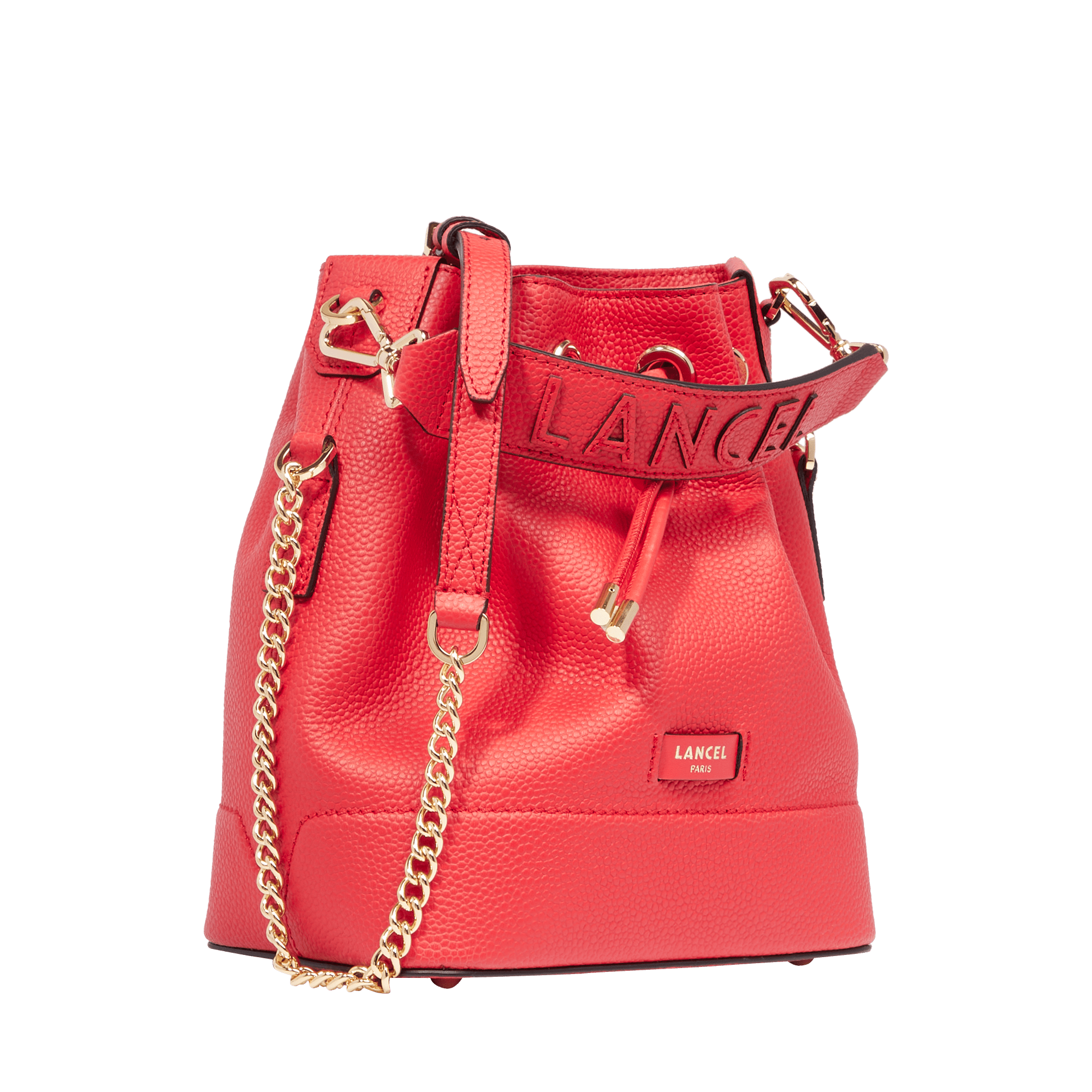 Petit sac seau Ninon en cuir grainé - Rouge Baiser