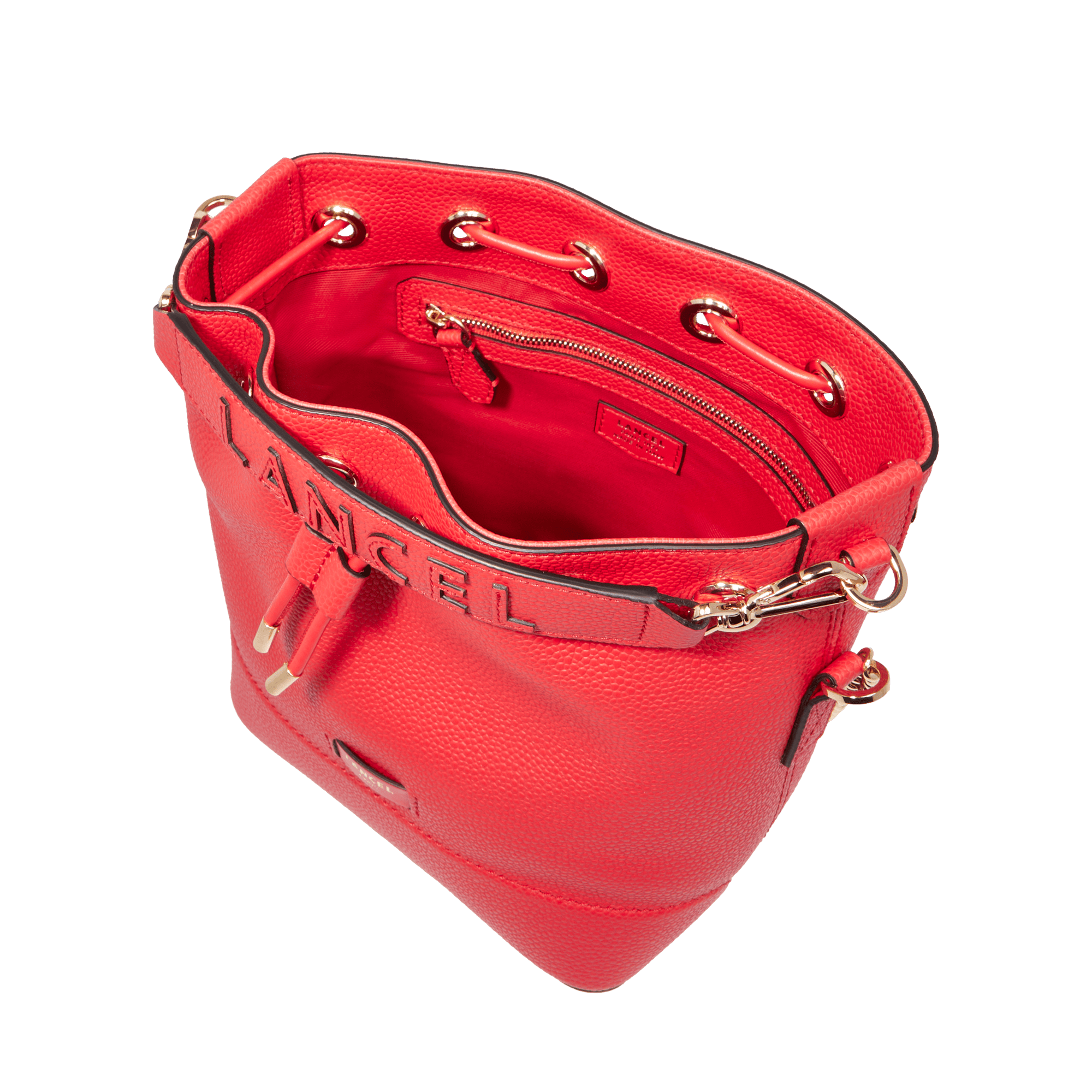 Petit sac seau Ninon en cuir grainé - Rouge Baiser