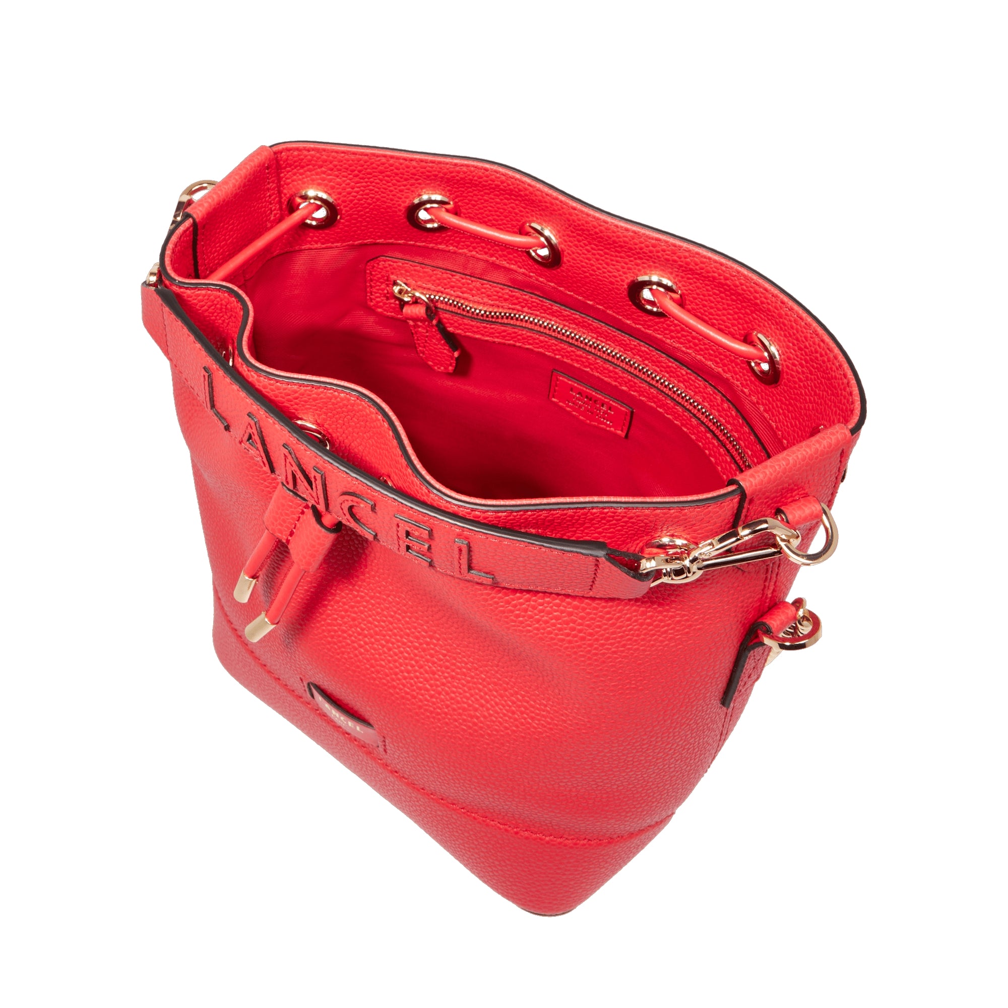 Petit sac seau Ninon en cuir grainé - Rouge Baiser