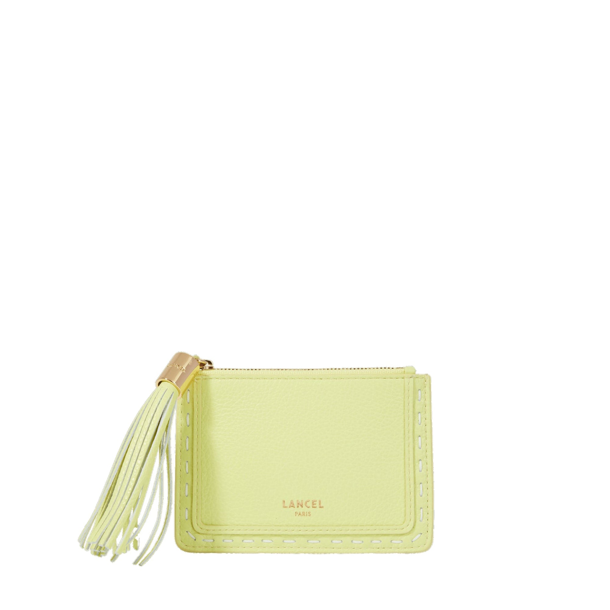 L Premier Flirt zipped card case in grained leather - Lime
