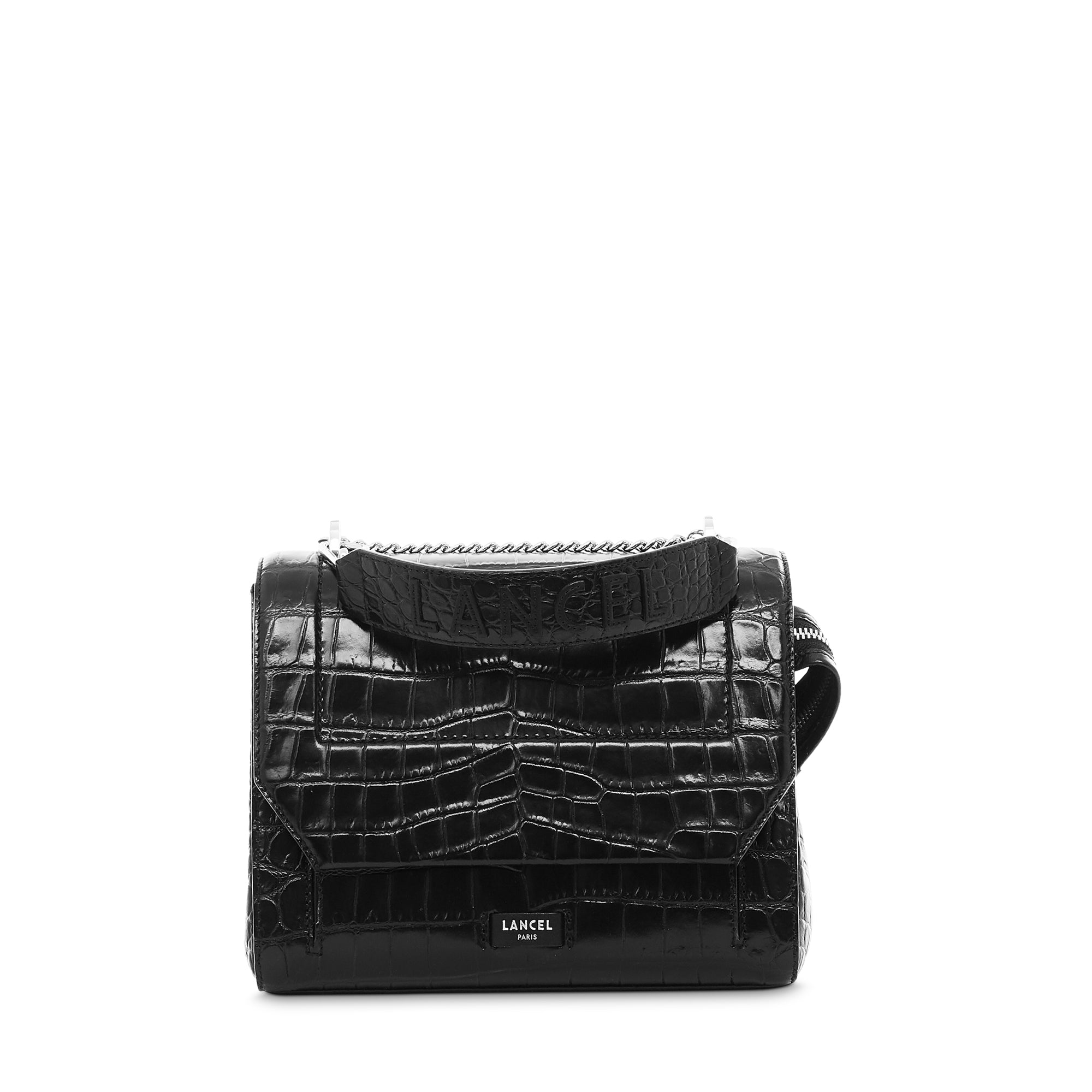 Sac rabat M Ninon en cuir embossé - Noir