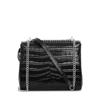 Sac rabat M Ninon en cuir embossé - Noir