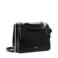 Sac rabat M Ninon en cuir embossé - Noir
