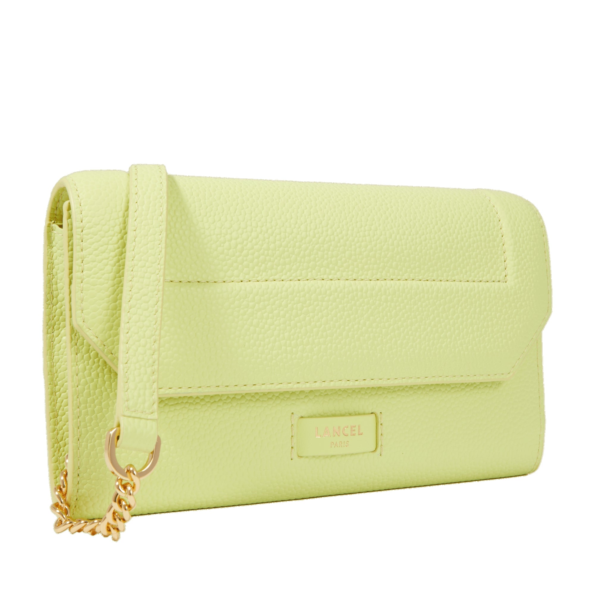 Portefeuille chaîne Ninon en cuir grainé - Citron Vert